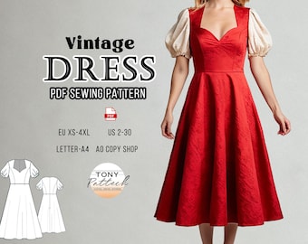 Vintage Sweetheart Kleid Schnittmuster: Retro Plus Size (Digital PDF Pattern)