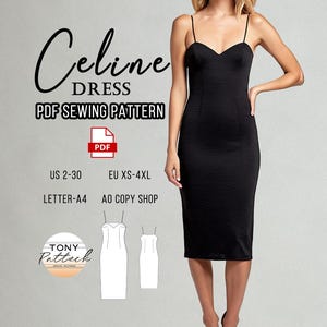 Celine Kleid Schnittmuster, Bleistift Kleid Schnittmuster, Abendkleid Schnittmuster, Midi Schnittmuster, US 2-30 Plus Size Schnittmuster, Eu Xs-4XL