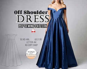 Off Shoulder Wedding Dress Sewing Pattern: Plus Size (Digital PDF)