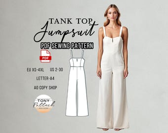 Strapped Jumpsuit Sewing Pattern: Decolette Pantsuit, US 2-30 (Digital PDF)