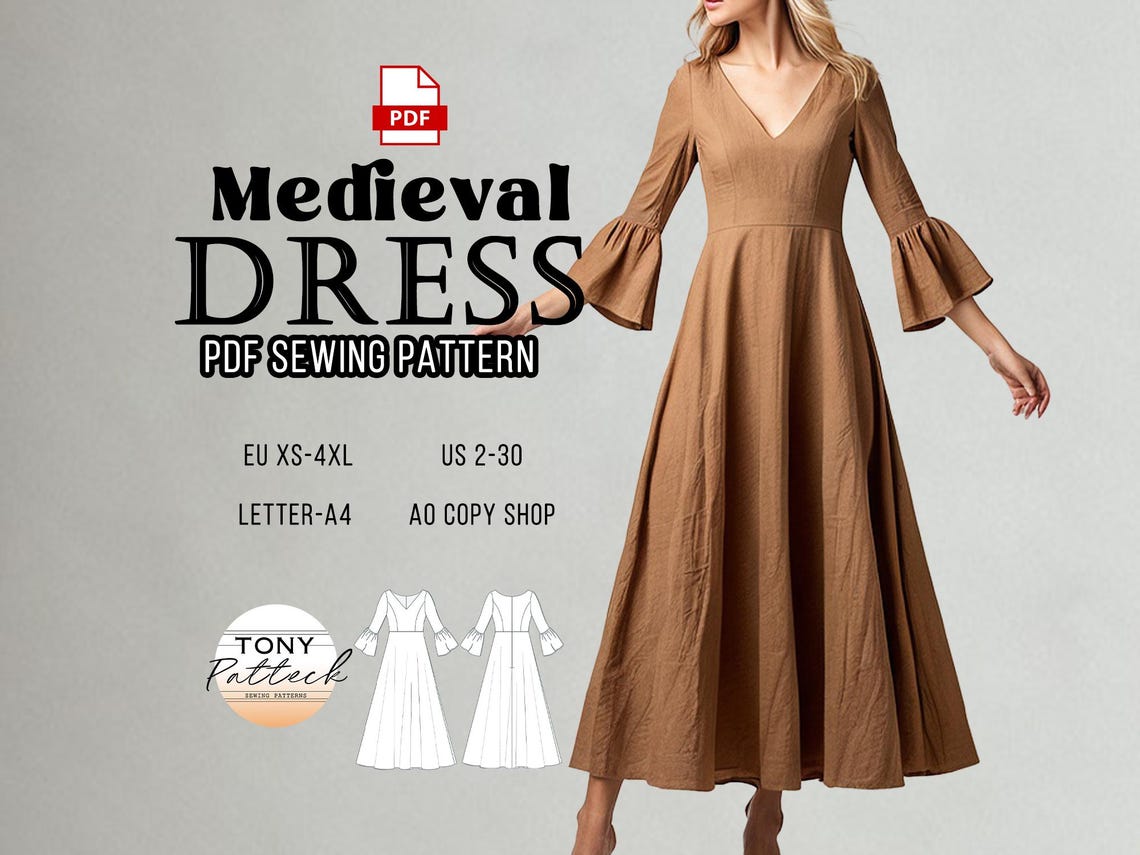 Medieval Dress Sewing Pattern: Plus Size Vintage Style (PDF Pattern ...