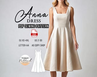 Anna Midi Dress Sewing Pattern: Bridesmaid, Evening (US 2-30) (PDF Pattern)
