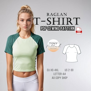 Raglan Crop Top Schnittmuster: Sommer Bluse, US 2-30 (Digital PDF Pattern)