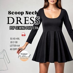 Long Sleeve Dress Sewing Pattern: US 2-30 Plus Size (Digital PDF Pattern)