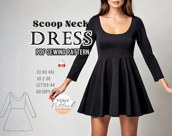 Long Sleeve Dress Sewing Pattern: US 2-30 Plus Size (Digital PDF Pattern)