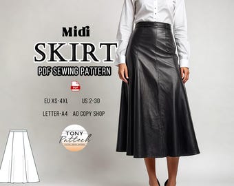 Midi Flared Skirt Sewing Pattern: US 2-30 (Digital PDF)