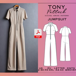 Raglan Sleeve Jumpsuit Sewing Pattern: Plus Size (US 2-30) (Digital PDF)