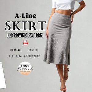 Midi A-Line Skirt Sewing Pattern: US 2-30 Plus Size (Digital PDF Pattern)
