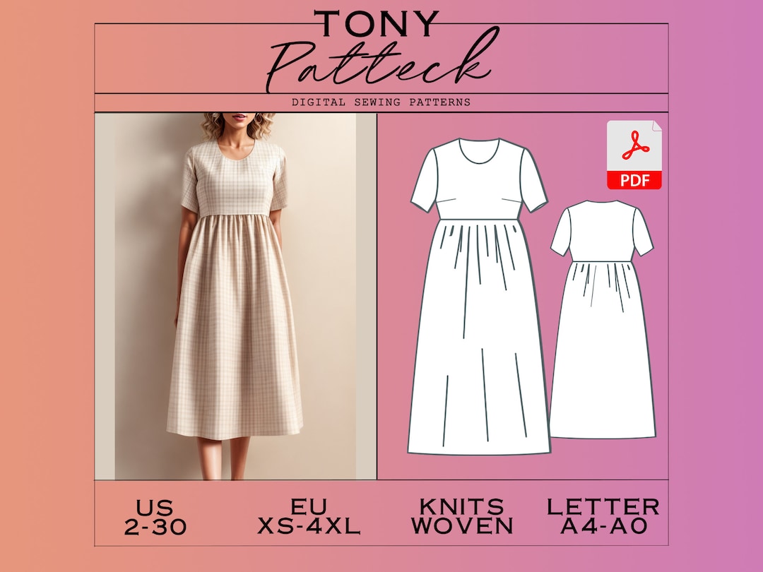 Smock Dress Sewing Pattern, Digital PDF Pattern, Sew at Home, Basic ...