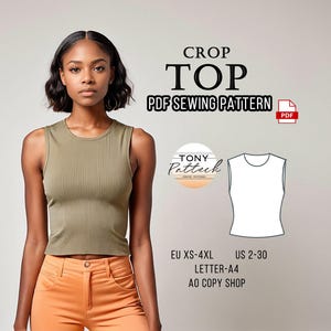 Crop Top Schnittmuster: Ärmellose Sommerbluse (US 2-30) (Digital PDF Pattern)