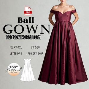 Ball Gown Dress Sewing Pattern, Prom Dress Pattern, Bridesmaid Dress Pattern, Gown Patterns, US 2-30 Plus Size Patterns, Eu Xs-4xl