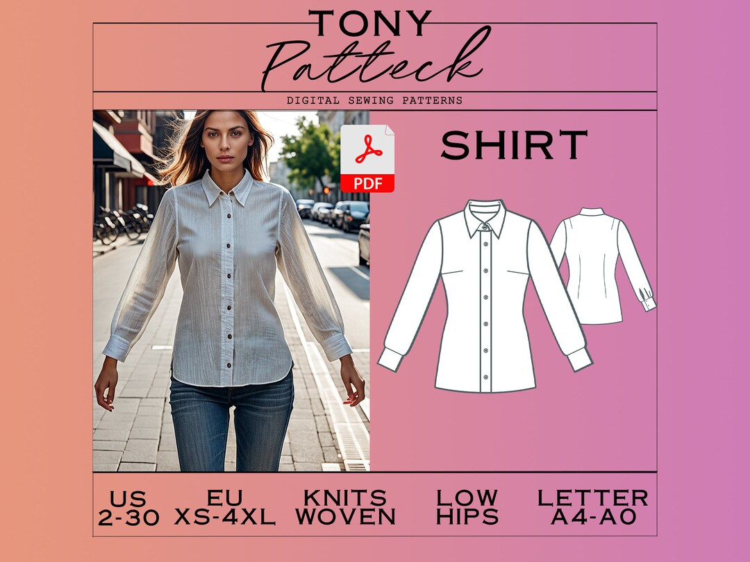 Classic Shirt Sewing Pattern, Digital PDF Pattern,fitted Shirt Pattern ...