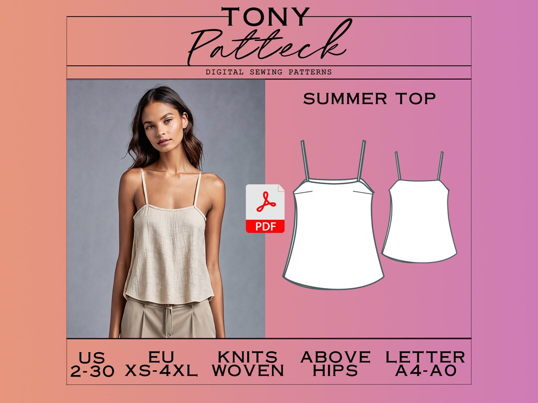 Summer Top Sewing Pattern, Digital PDF Pattern, Strap Summer Blouse ...