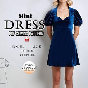 Sweetheart Neck Mini Dress Sewing Pattern: A-Line, Plus Size (PDF Pattern)