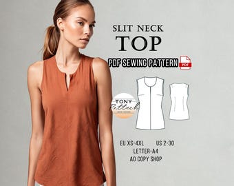 Blouse Sewing Pattern, Digital PDF Pattern, Summer Top Pattern, Sleeveless T-Shirt Pattern, US 2-30 Plus Size Patterns, Woman Sewing Pattern