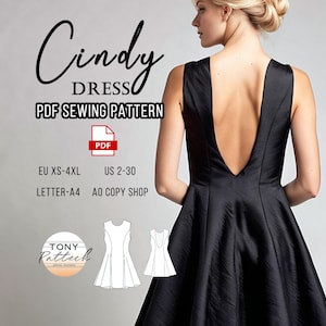 Cindy Dress Sewing Pattern, Mini Dress Pattern, Prom Dress Pattern, Evening Dress Patterns, US 2-30 Plus Size Patterns, Eu Xs-4xl