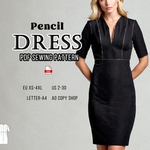 Pencil Dress Sewing Pattern: Women&#39;s Above Knee (Digital PDF Pattern)