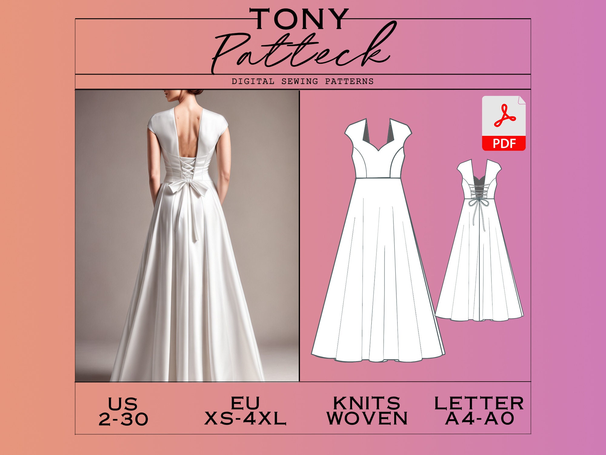 Patron de couture de robe avec épaules tombantes, robe de cocktail