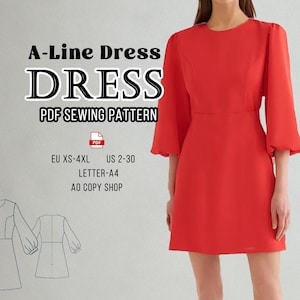 A-Line Mini Dress Sewing Pattern: US 2-30 (PDF Pattern)