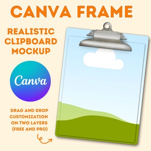 Canva Frame Template, Realistic Clipboard Mockup, Customizable Design, Digital Mockup Display