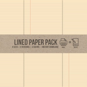 Digital and Printable Note Paper | College and Wide Ruled | Narrow Ruled | 3 Colors | Goodnotes, Notability, Samsung Notes