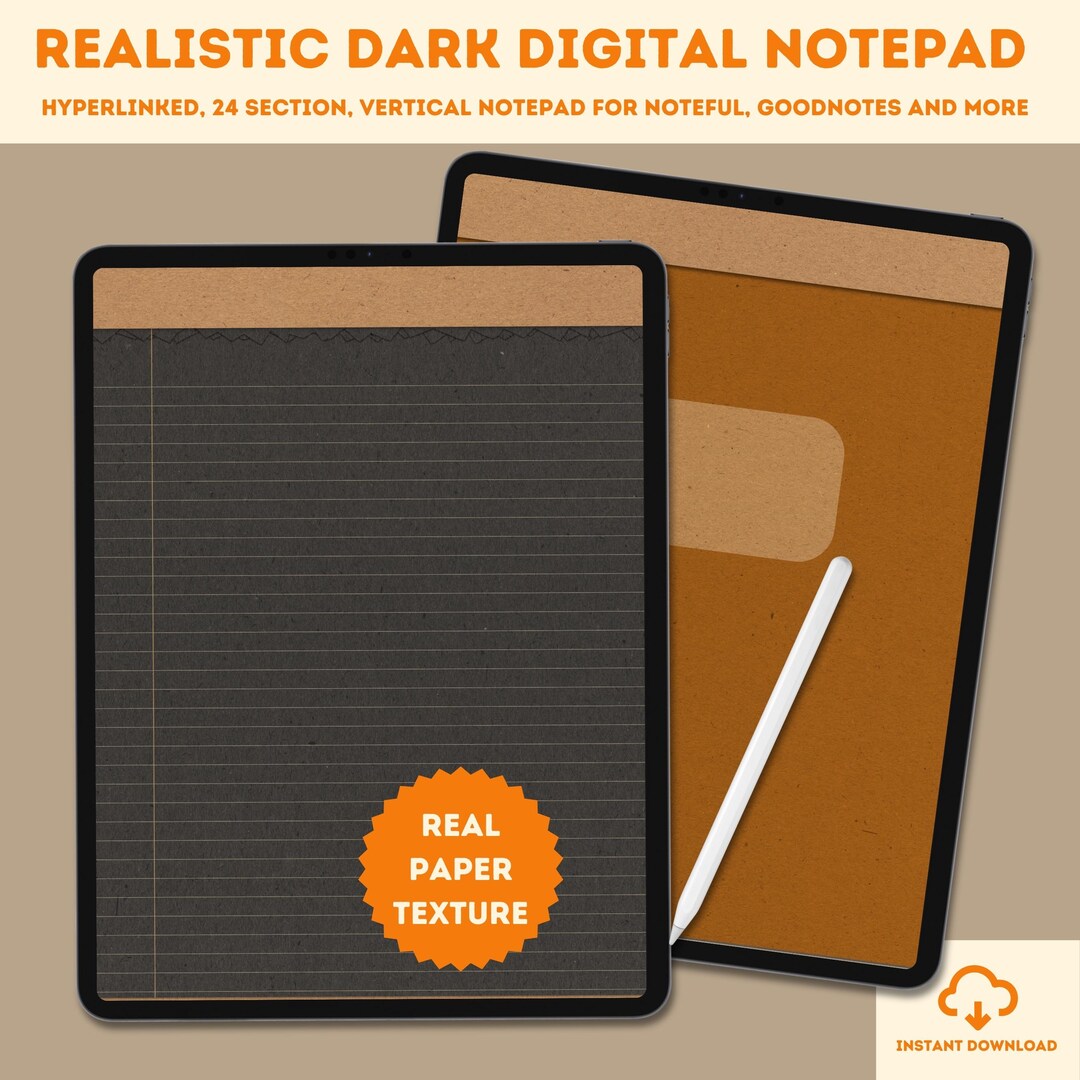 Realistic Dark Digital Notepad With Real Paper Texture| 24 Hyperlinked ...