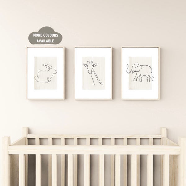 Nursery Print Set | Set of 3 or Individual | Wall Art | Nursery Decor | Baby Room | Line Art | Animal Prints | Safari Animals | Kids Room |