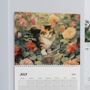 Floral vintage wall cat calendar gift, monthly cat wall calendar for cat lover, yearly cat wall calendar, Cat Lover Gift 2025 wall Calendar