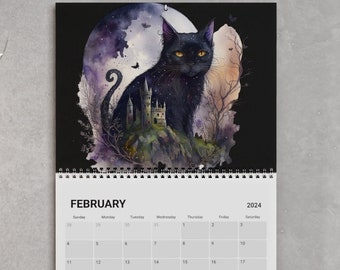 cat wall Calendar gift for cat lover,  black cat wall calendar 2024,Celestial Cat wall calendar Gift, 2024 cat Calendar, cat calendar 2024