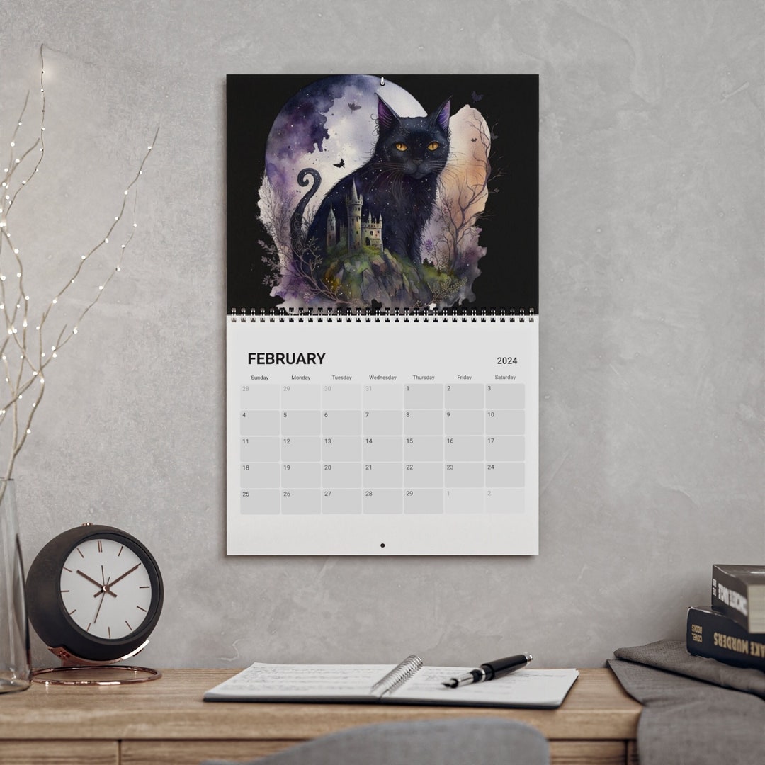 Cat Wall Calendar Gift for Cat Lover, Black Cat Wall Calendar 2025,celestial Cat Wall Calendar