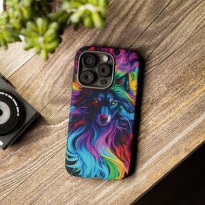 Neon Wolf Art Tough Phone Case: Dual Layer Protection