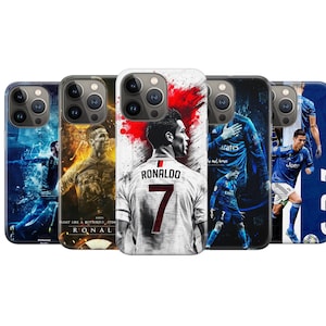 May include: A selection of phone cases showcasing Cristiano Ronaldo, the footballer. The cases feature action shots and portraits of the player, highlighting his number 7 jersey and the name "RONALDO". The cases have a glossy finish.