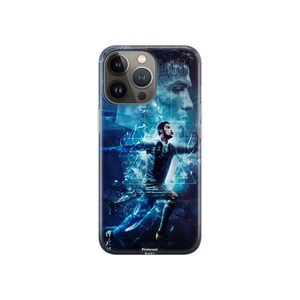 May include: A phone case with a blue and white graphic of a soccer player. The design includes a portrait of the player and the word "JUVENTUS". The case has a glossy finish and a camera cutout.