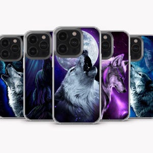 Wolf Phone Case Panda Moon Wolf Cover for iPhone 15 Pro Max , iPhone 14, iPhone 13, iPhone 12, iPhone 11, Samsung S24 Ultra, S23, A15, A14