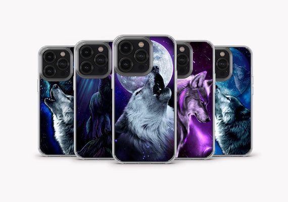 Wolf Phone Case Panda Moon Wolf Cover for iPhone 15 Pro Max , iPhone 14, iPhone 13, iPhone 12, iPhone 11, Samsung S24 Ultra, S23, A15, A14