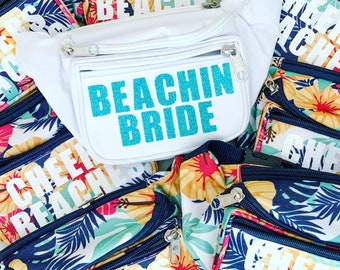 Tropical Beach 1990s Bachelorette Party Fanny Packs | Nineties Retro Belt Bags with Zipper Pocket | Bridesmaids Bum Bags Bridal Party Gifts