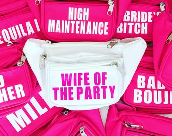 Wife of the party fanny packs | Bachelorette Party Fanny Packs | Bride's Babes Bachelorette Belt Bag | Pool Party Team Bride Favors