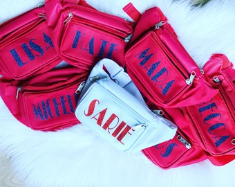 Red white and boozed fanny packs| Zippered Belt Bags | Bridesmaid Bags| Bachelorette Bridal Shower Gifts Decor Favors Party