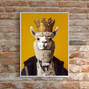 Alpaca wearing a  Royal Crown and Vintage Attire - Unique Animal Art Print for Home Decor- alpaca lovers- alpaca enthousiast