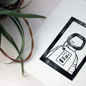 Astronaut Linocut Print- Handmade Linocut print, original prints