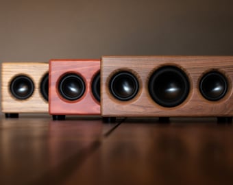 Exotic wood enclosures with wireless HIFI audio speakers