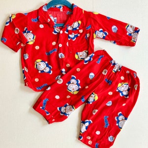 Vintage Doraemon Two Piece Outfit Size 6mo - 12mo Red Shirt and Pants Japanese