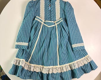 Vintage Kids Gunne Sax Style Skirt and Jacket Set, Blue Floral Lace, Size 6