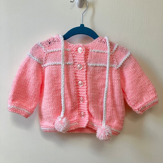 VINTAGE Pink Hand Knit Baby Sweater Size 12-18mo w