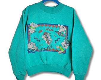 Vintage Kids Koala Surf Party Sweater Crew Neck Size 4/5 Green Beach Australia