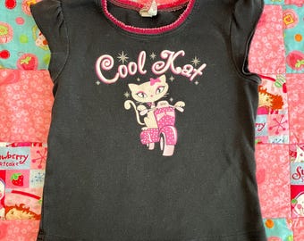 Vintage Y2K Kat Tee, Pink Ruffle, Size 5 kids