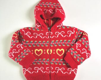 Vintage baby hoodie Size 18-24mo good quality thick and red with bows and hearts