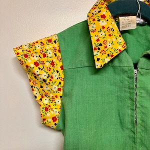 1970s Vintage Toddler Size 2T Girls Dress Green Tea Time