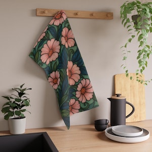 Geschirrtuch mit Pflanzenmotiv: Florales Küchendekor, umweltfreundliche Baumwolle