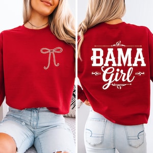 Bama Girl Crimson Tide Sweatshirt: Embroidered Bow, College Football Fan Apparel